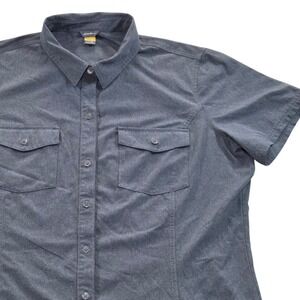Eddie Bauer First Ascent Womens XL SS Button Down Shirt‎ 2 Pockets Gray Stretch